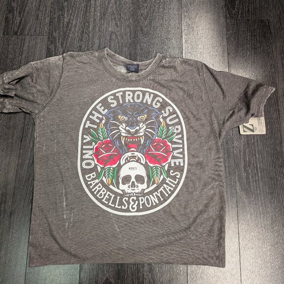 Barbells And Ponytails Crop "Only The Strong" Short sleeve T-Shirt Sz L - Picture 1 of 1